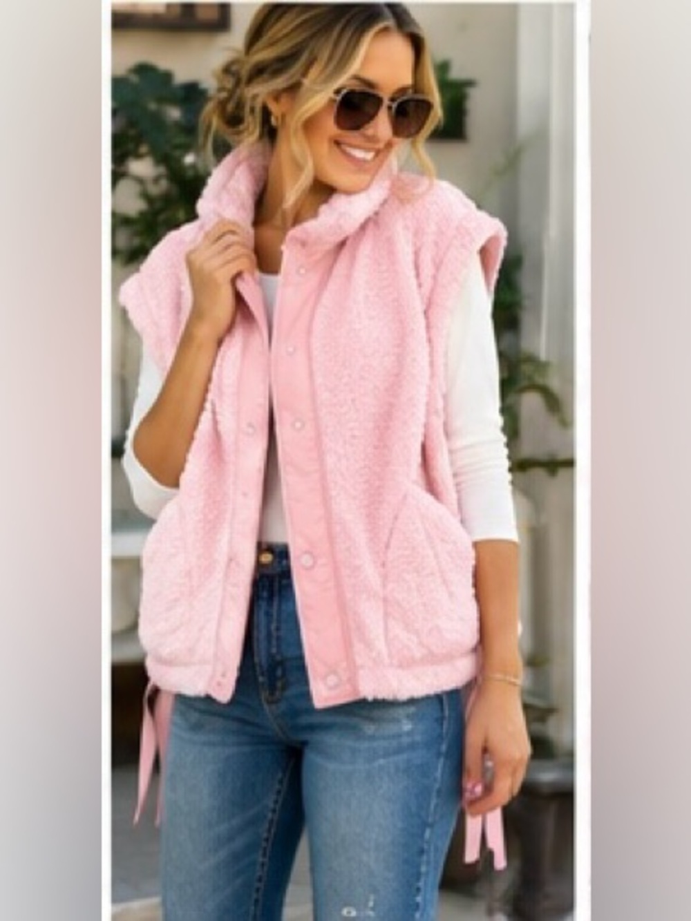 ZENANA Sherpa Fleece Vest in Pink - Size L/XL - NWOT